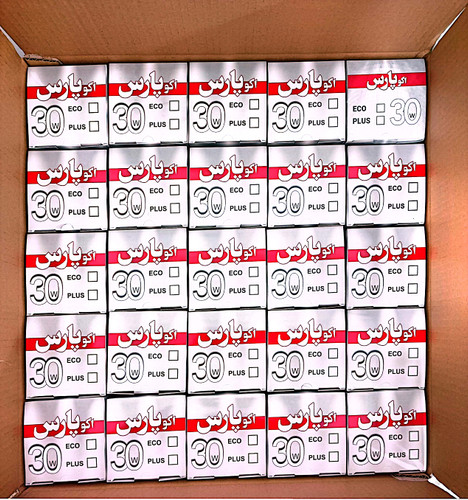 بسته لامپ 30 وات اکوپارس مهتابی E27 ( 50 عددی )