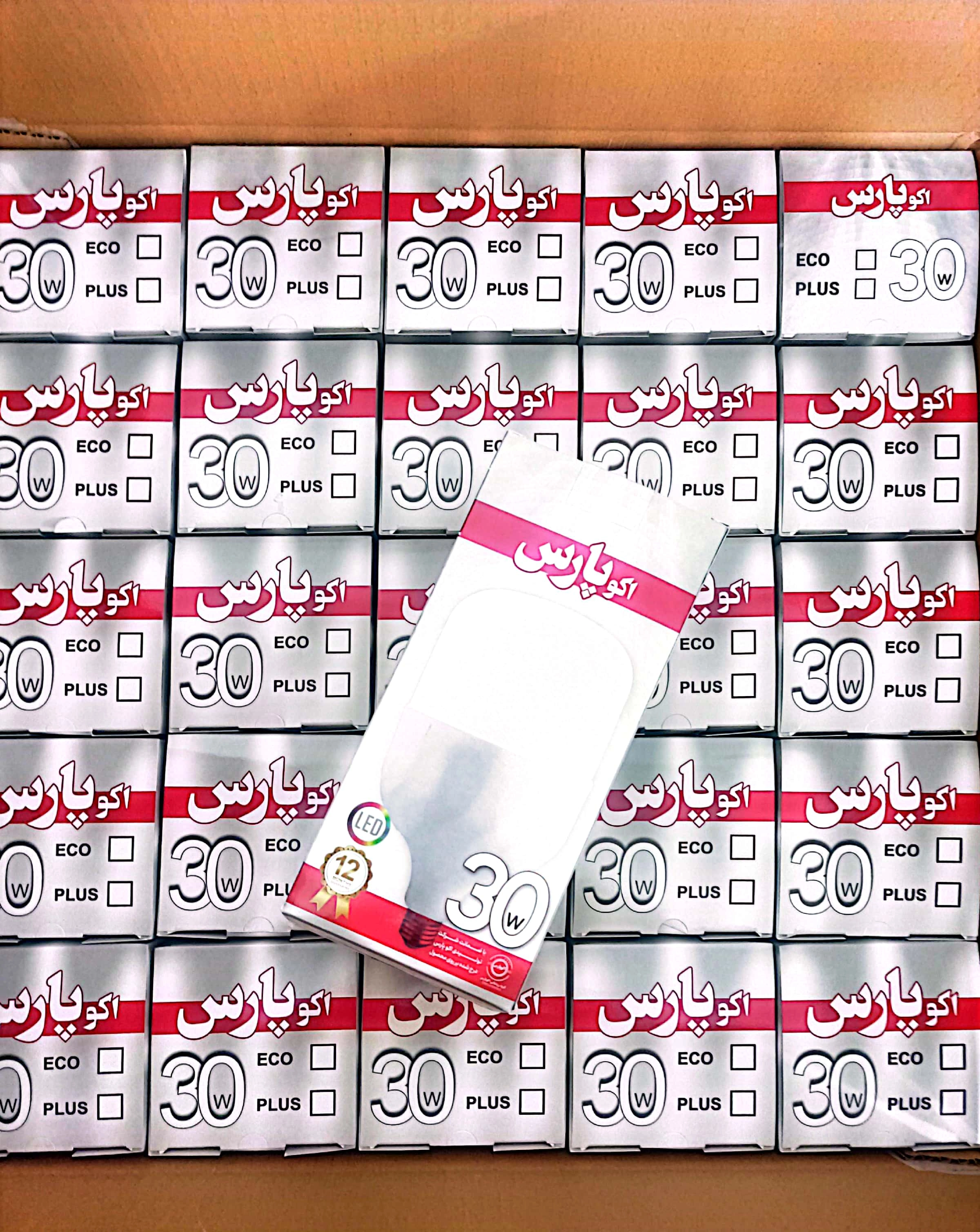 بسته لامپ 30 وات اکوپارس مهتابی E27 ( 50 عددی )